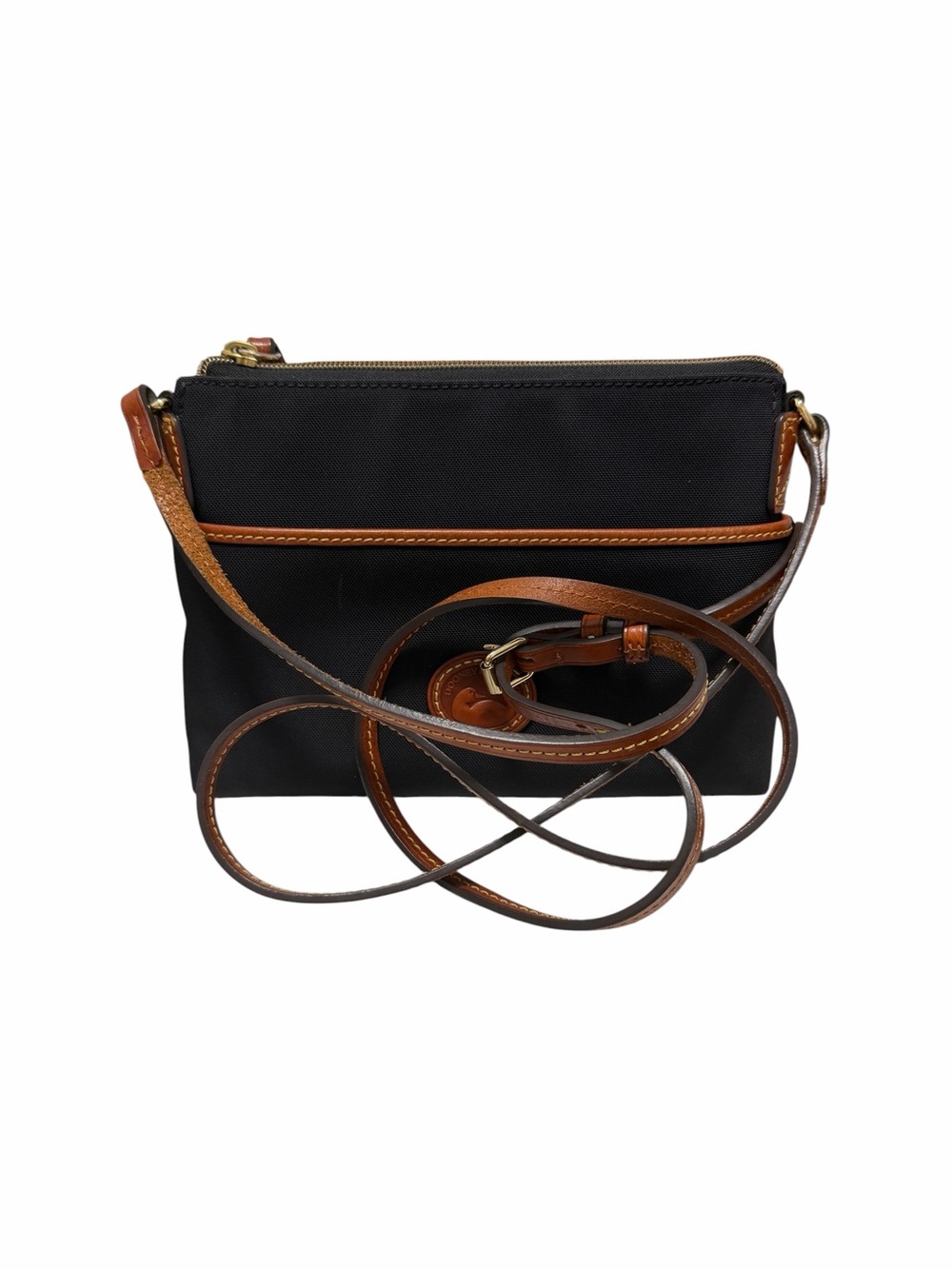 Dooney & Bourke Solid Black/Brown Nylon/Leather Crossbody Handbag